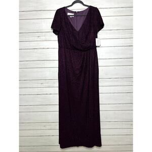 Oleg Cassini Plum Shimmer V-Neck Short Sleeve Formal Gown Dress Size 16W